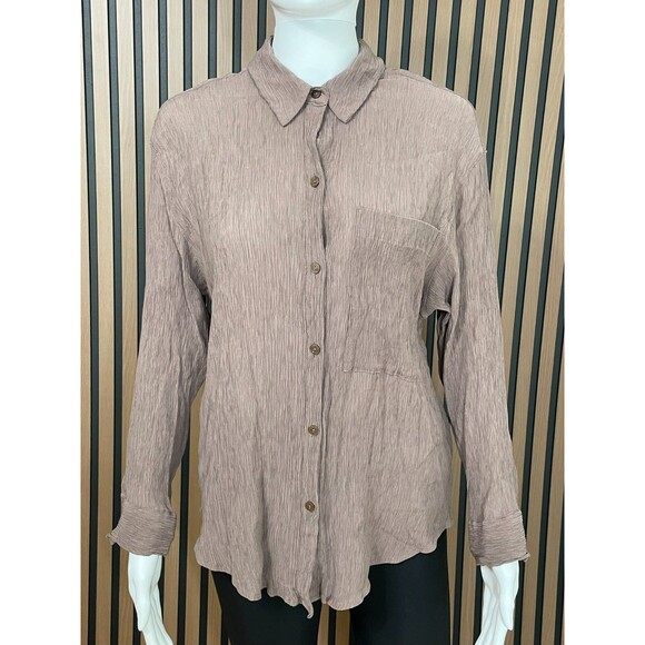 Abercrombie & Fitch Women's Shirt Button-Up Oversized Crinkle Textured S Brown - Picture 1 of 9